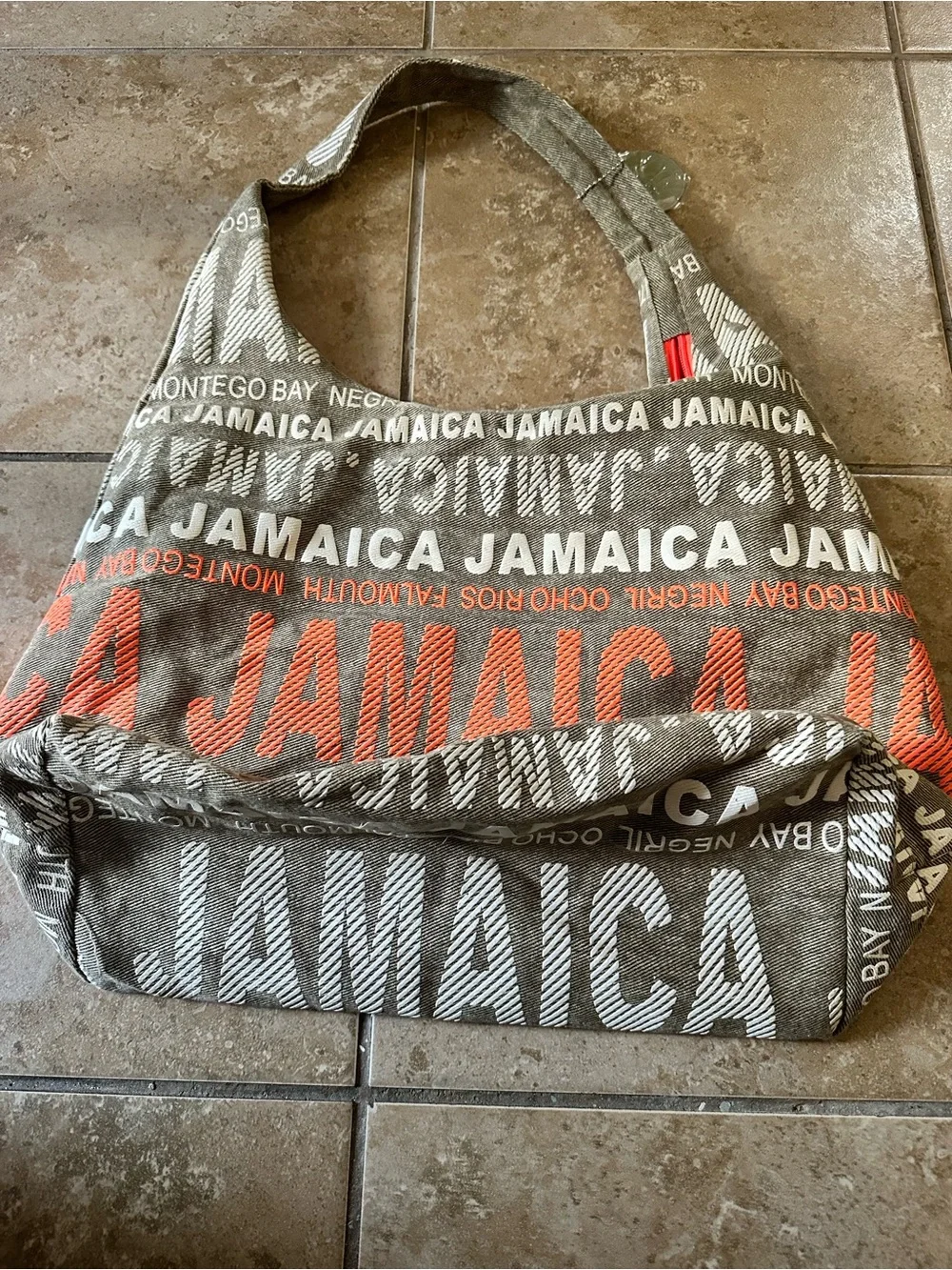 Robin Ruth Canvas Tote in Coral & Gray with Gold Logo
